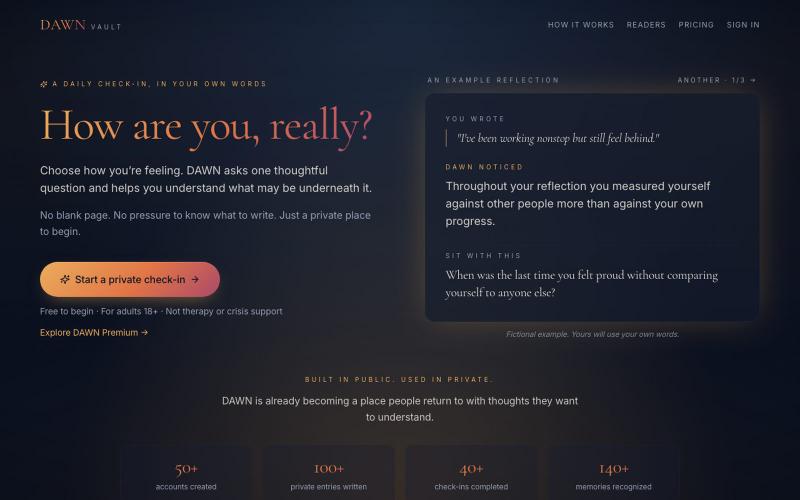 DAWN — A private AI reflection journal for adults — screenshot