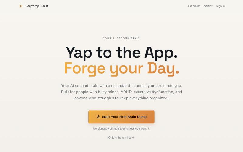 Dayforge Vault — Your AI second brain with a calendar that gets you — screenshot