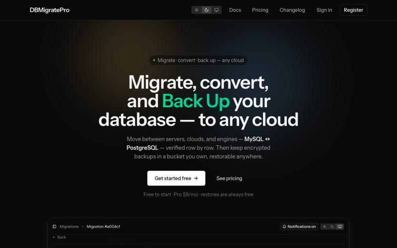 Migrate, Convert & Back Up Any Database — MySQL, PostgreSQL — DBMigratePro — screenshot