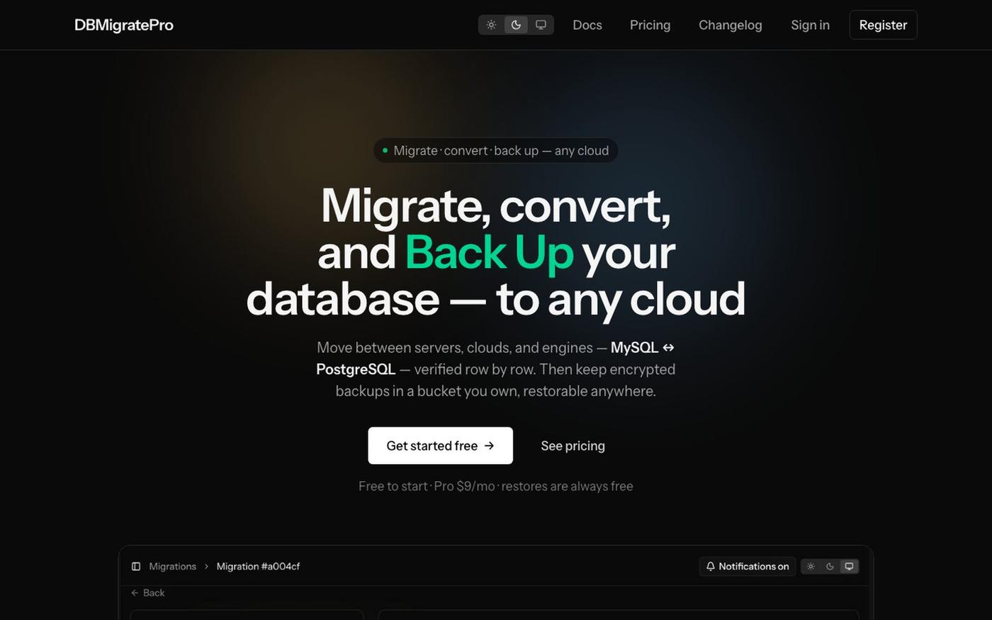 Migrate, Convert & Back Up Any Database — MySQL, PostgreSQL — DBMigratePro — screenshot
