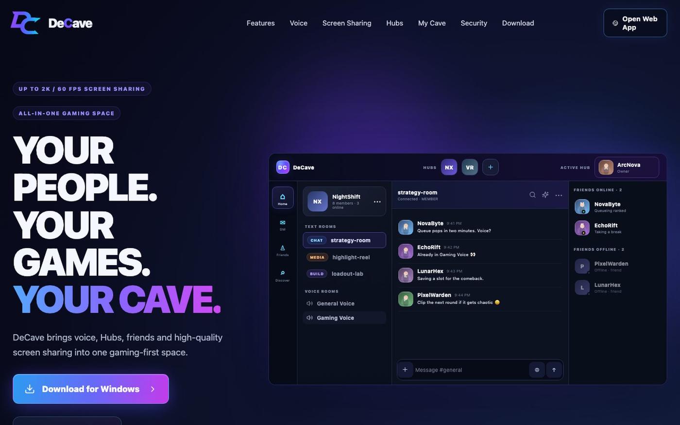 DeCave — Your people. Your games. Your Cave. — screenshot