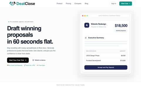 AI Sales Quotes in 60 Seconds - Free Forever - DealClose.co — screenshot