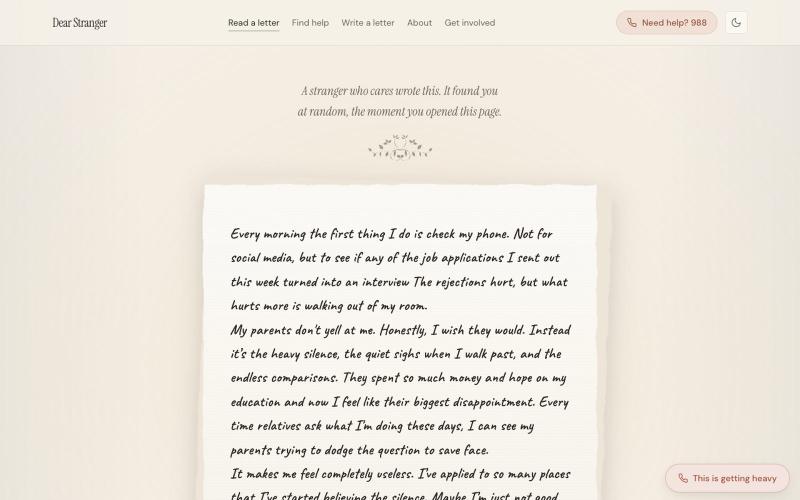 Dear Stranger: anonymous letters of hope — screenshot