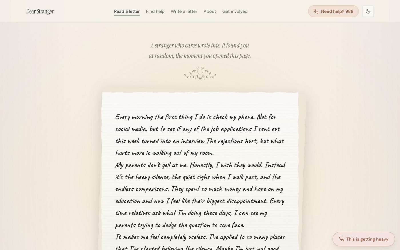 Dear Stranger: anonymous letters of hope — screenshot