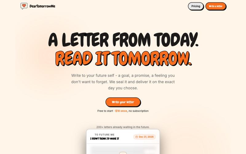 DearTomorrowMe | Write a Letter to Your Future Self — screenshot