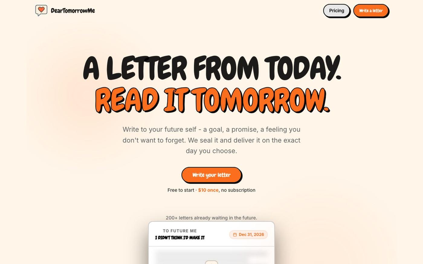 DearTomorrowMe | Write a Letter to Your Future Self — screenshot