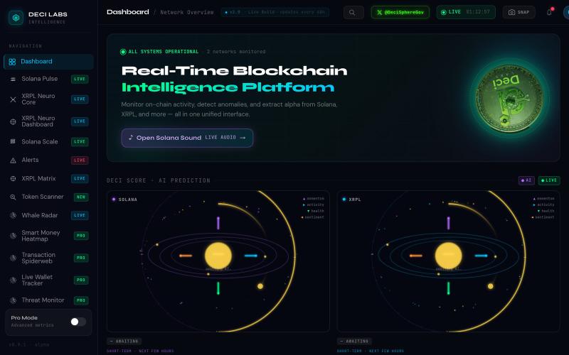 Deci Labs — Real-Time Blockchain Intelligence — screenshot