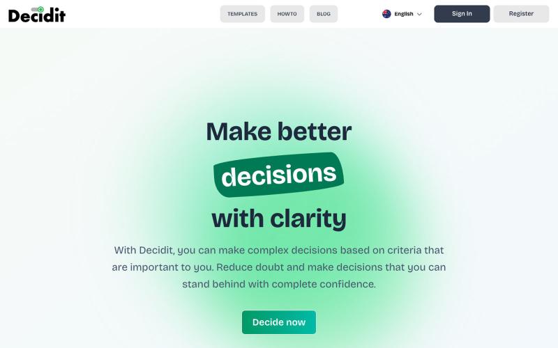 Make better decisions – free weighted decision matrix | Decidit — screenshot