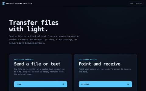 Decimen Optical Transfer — transfer files with light — screenshot
