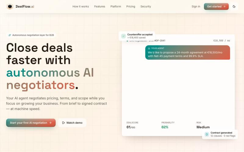 DeelFlow AI — Autonomous AI Negotiators for B2B Deals — screenshot