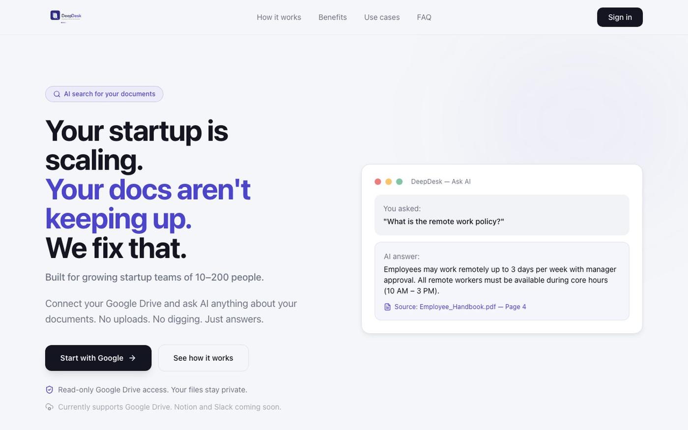 DeepDesk — Ask it something you couldn't find last week. — screenshot