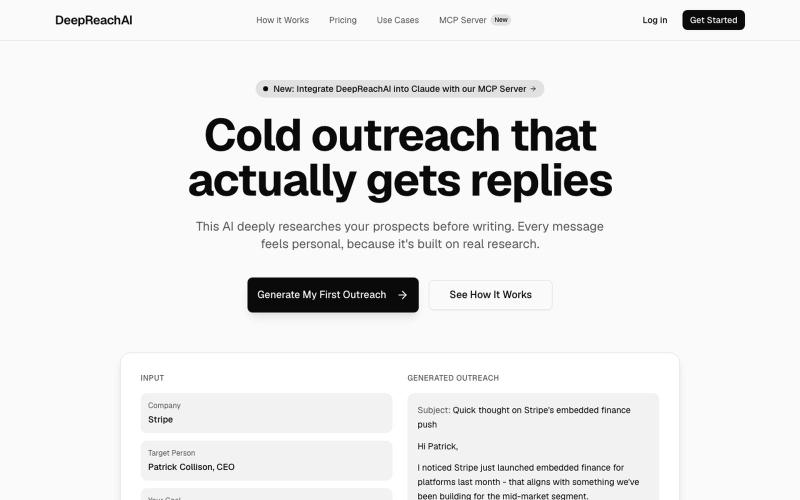 DeepReachAI - Cold Outreach That Actually Gets Replies — screenshot