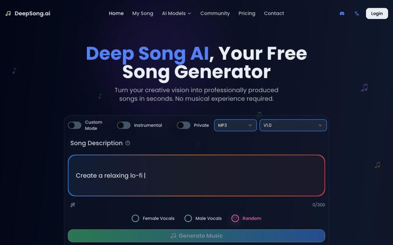 #1 AI Music & Song Generator Free Online | DeepSong.ai — screenshot