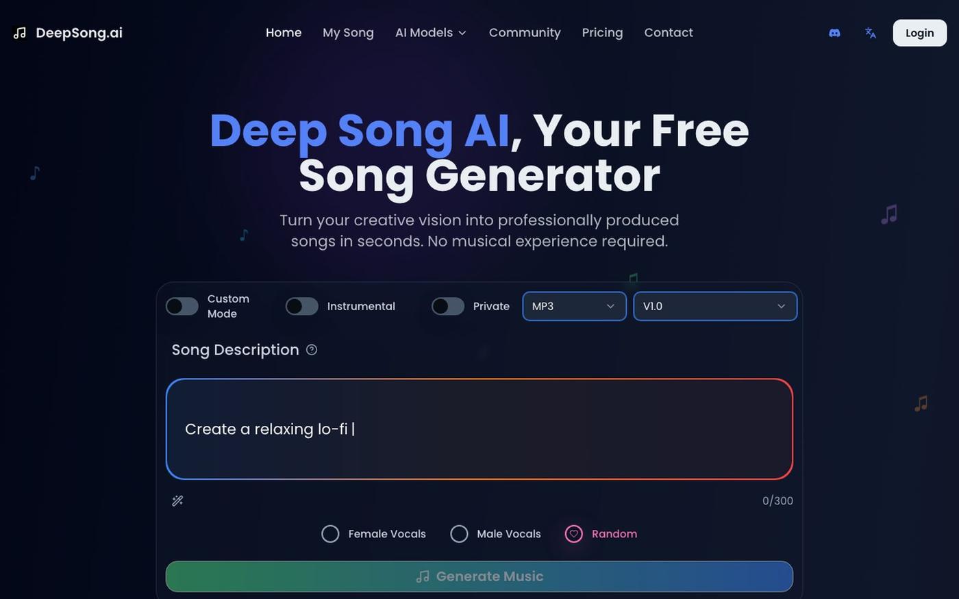 #1 AI Music & Song Generator Free Online | DeepSong.ai — screenshot