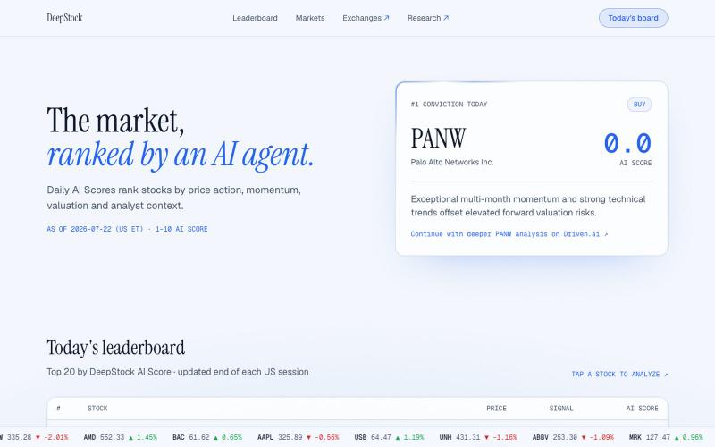 DeepStock — AI-ranked stocks, every trading day — screenshot