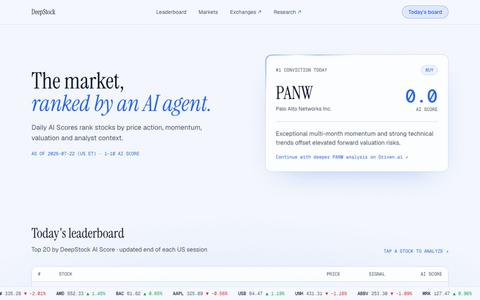 DeepStock — AI-ranked stocks, every trading day — screenshot