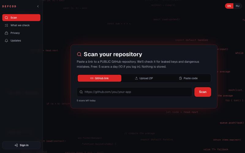 DEFCOD — check if your app is safe to launch — screenshot