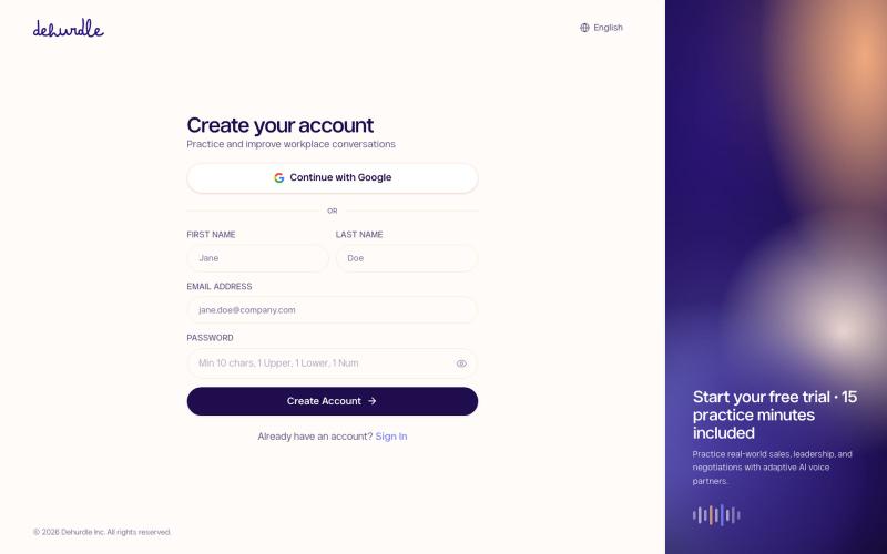 Dehurdle | AI Voice Simulation & Conversation Practice — screenshot