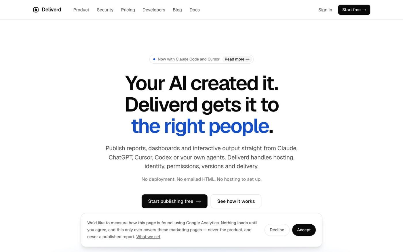 Deliverd — Secure Publishing for AI-Generated Reports — screenshot