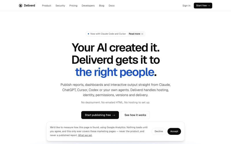 Deliverd — Secure Publishing for AI-Generated Reports — screenshot