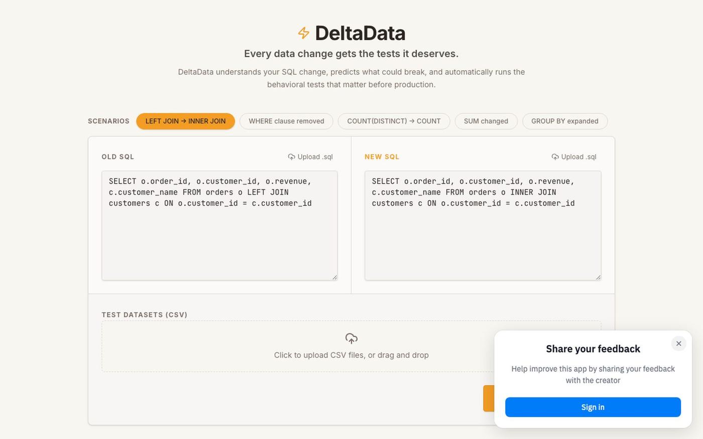 Data Behavioral Diff — screenshot
