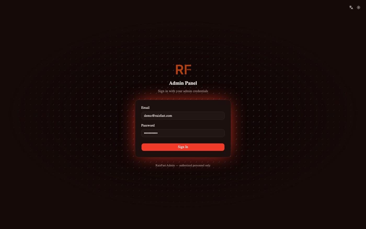 RaisFast Admin — screenshot