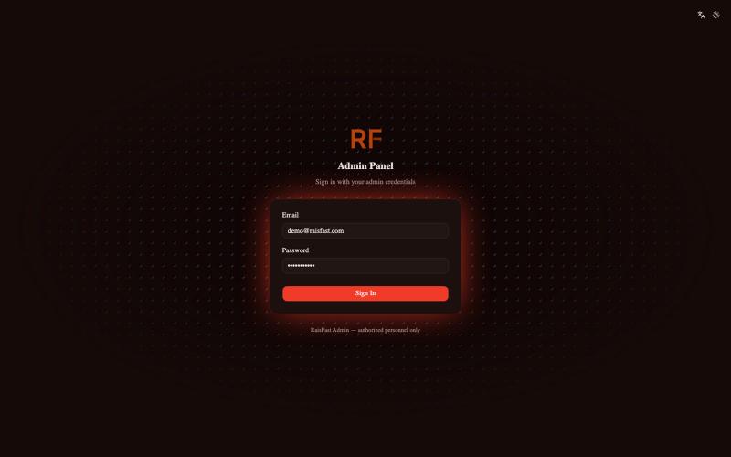 RaisFast Admin — screenshot