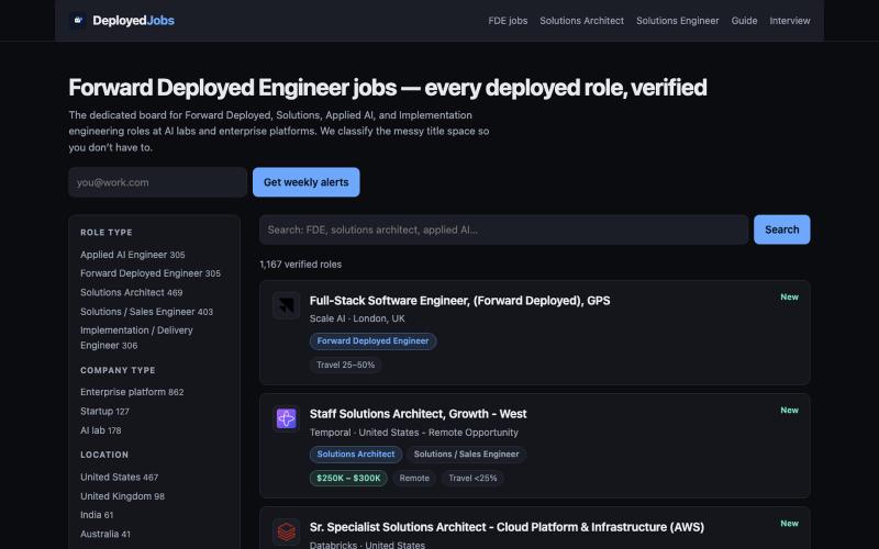 DeployedJobs — Forward Deployed Engineer jobs — screenshot
