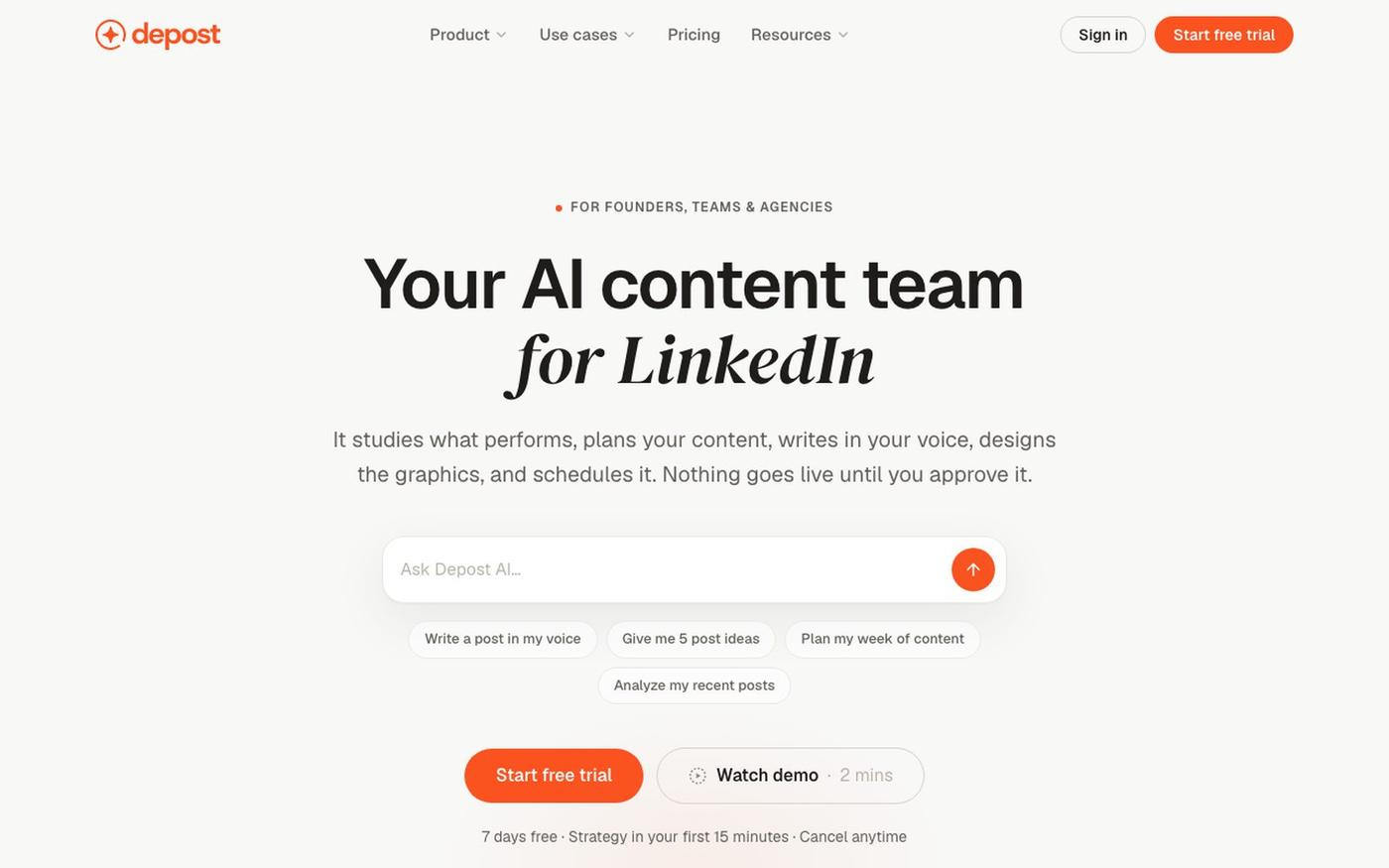 Depost AI — Your AI content team for LinkedIn — screenshot