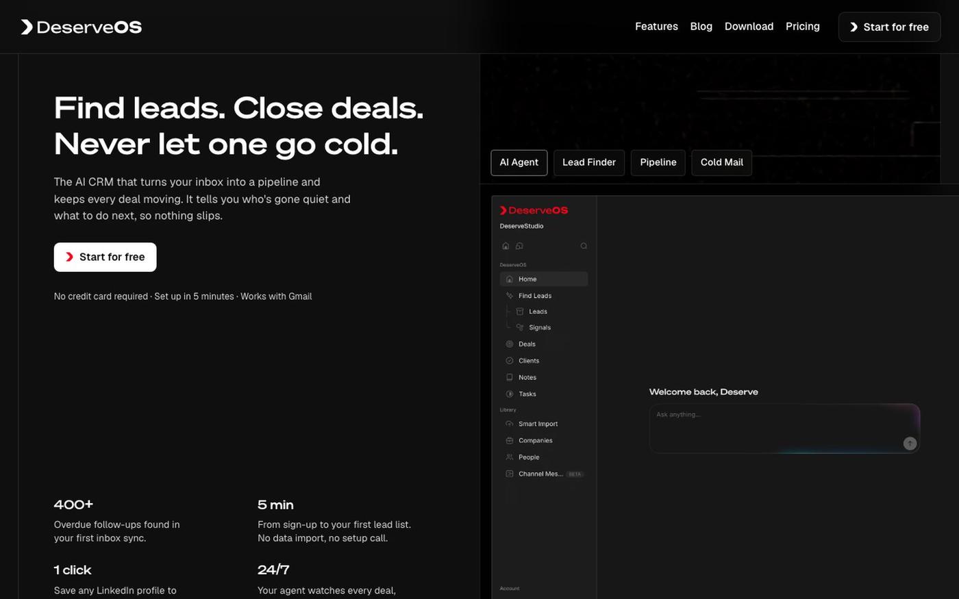 DeserveOS: AI-Powered CRM for Service Businesses — screenshot