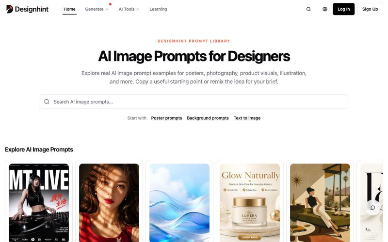 AI Image Prompts & Examples for Designers | Designhint — screenshot