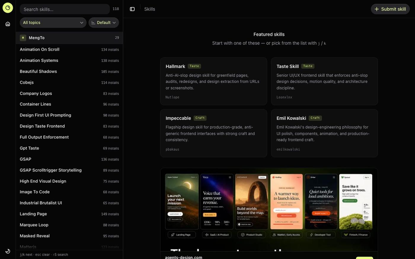 Design Skills Directory | Agent's Design — screenshot