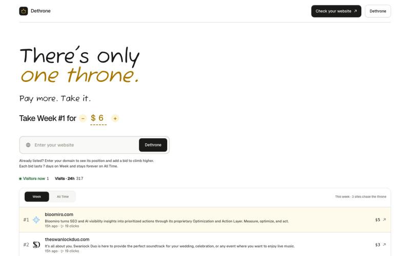 Where Websites Compete for #1 | Dethrone — screenshot