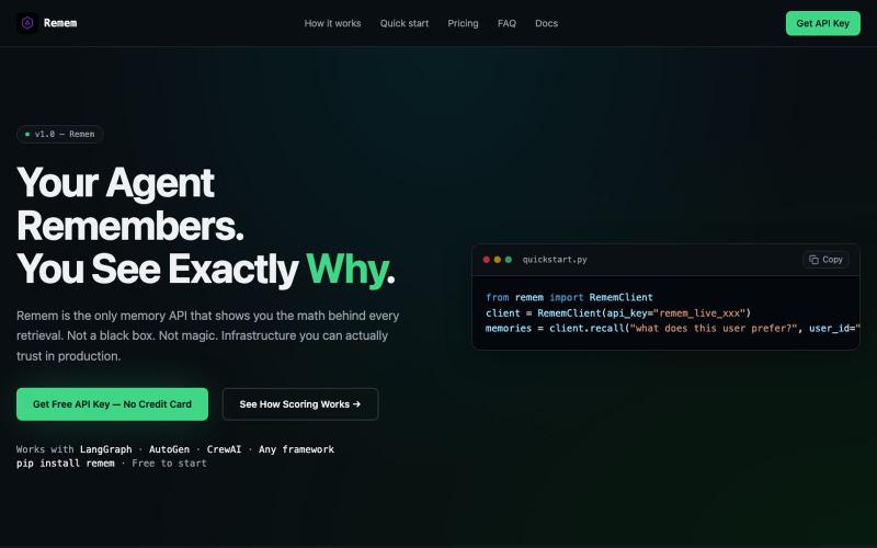Remem — Persistent Memory API for AI Agents — screenshot