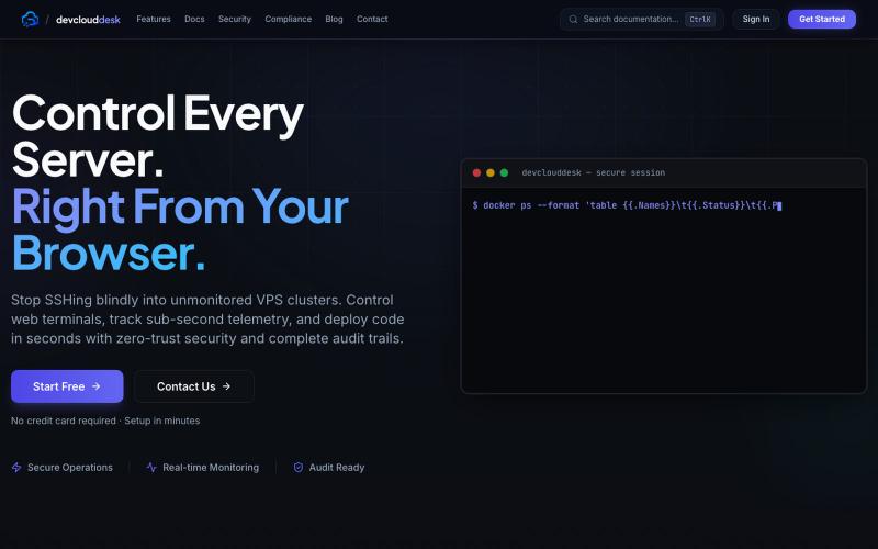DevCloudDesk | Secure Infrastructure Management Platform — screenshot