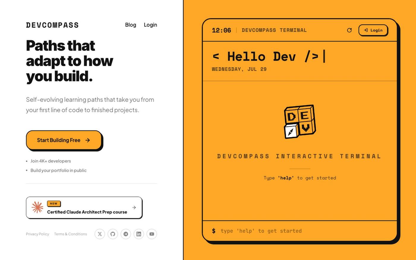 DevCompass | Paths That Adapt to How You Build — screenshot