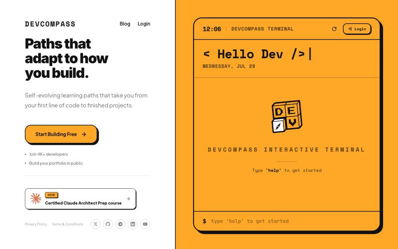 DevCompass | Paths That Adapt to How You Build — screenshot