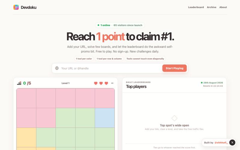 Devdoku - Play for points. Get your link seen. — screenshot