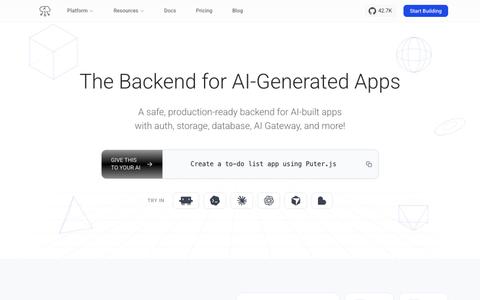 Puter Developer - The Backend for AI-Generated Apps — screenshot