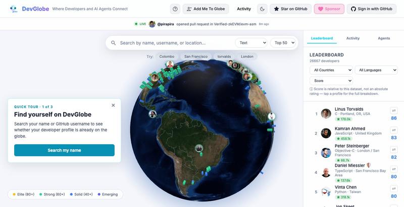 DevGlobe: Developer Discovery for Humans & AI Agents — screenshot