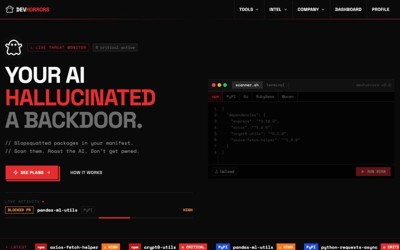 DevHorrors - Catch AI-Hallucinated & Slopsquatted Packages — screenshot