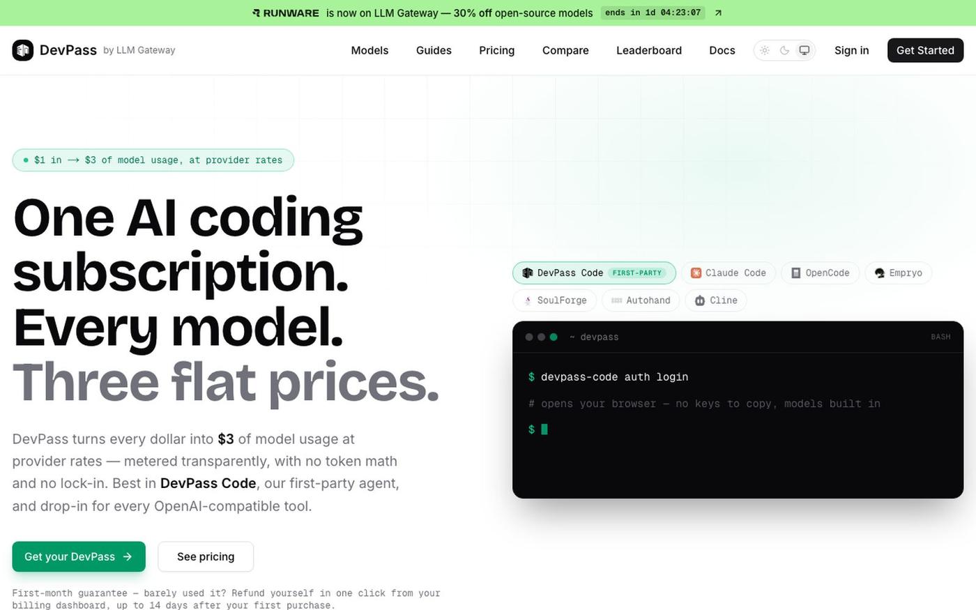 DevPass by LLM Gateway - All-Access Dev Plans for AI Coding — screenshot