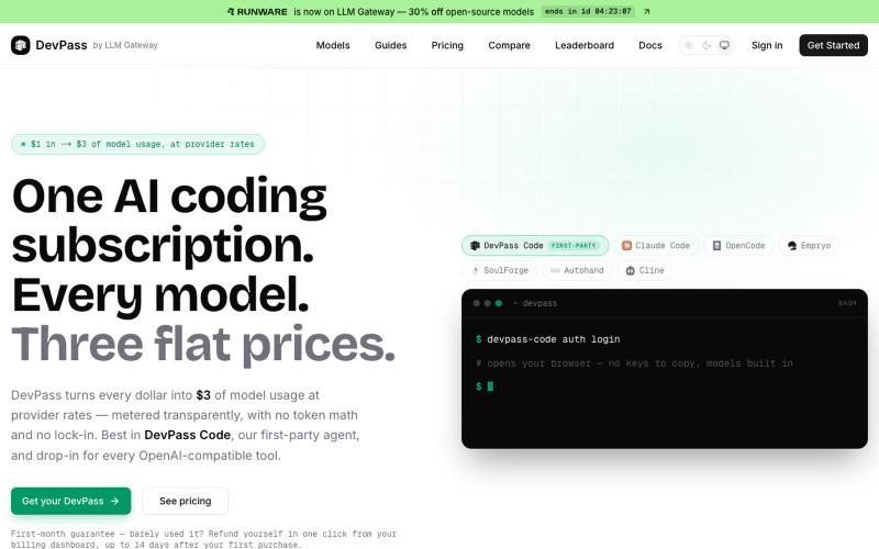 DevPass by LLM Gateway - All-Access Dev Plans for AI Coding — screenshot