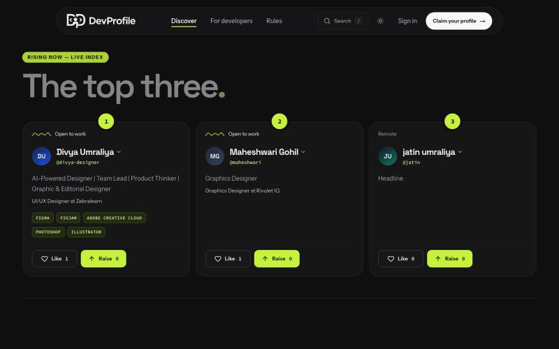 Discover Developers - DevProfile — screenshot