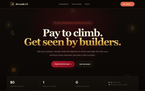 DevRank — The paid leaderboard for developer tools — screenshot