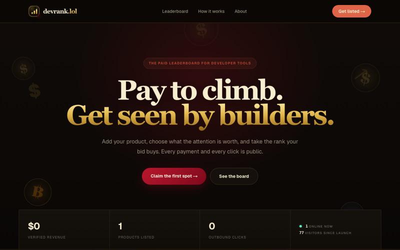 DevRank — The paid leaderboard for developer tools — screenshot