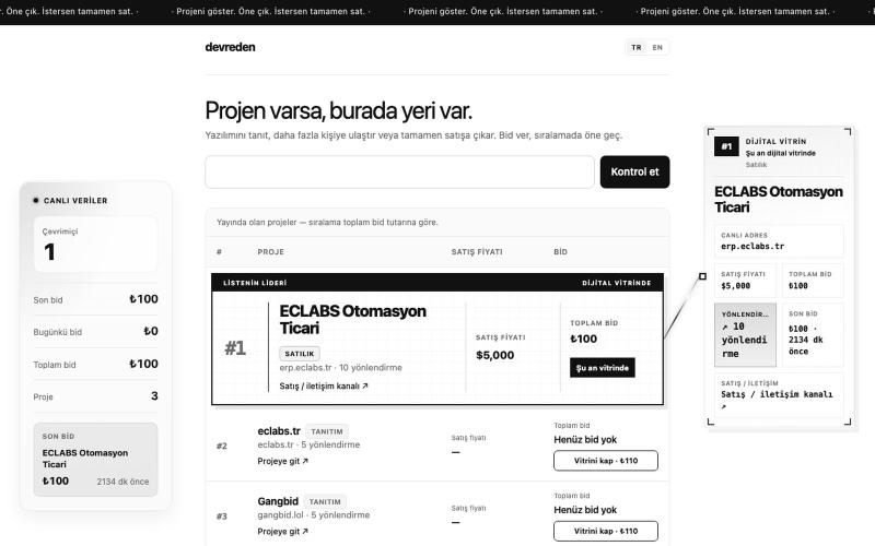 devreden — Proje tanıt ve satışa çıkar — screenshot