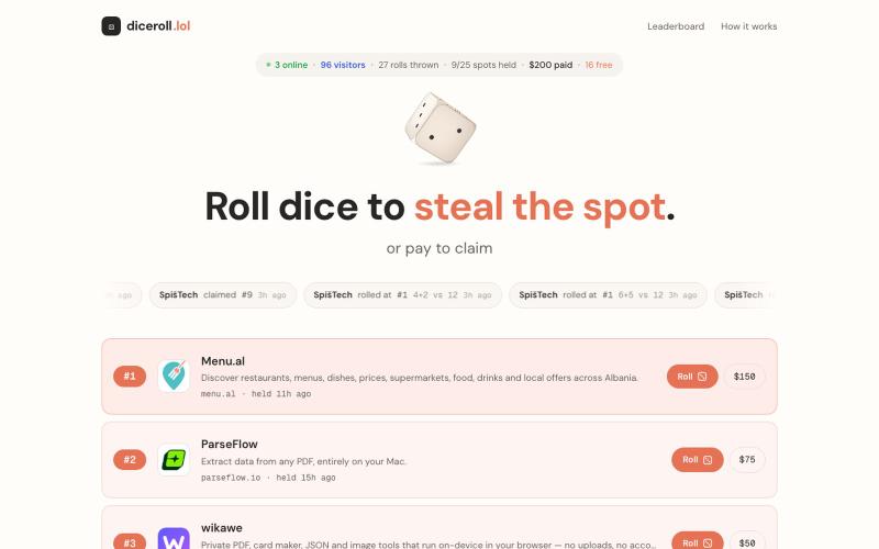 diceroll.lol — win the leaderboard — screenshot