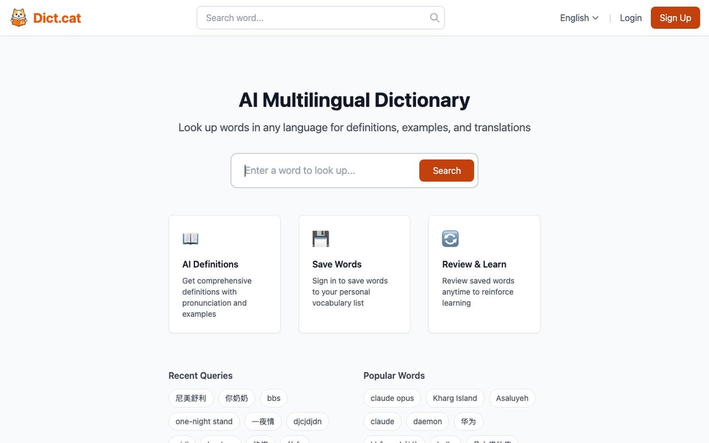Dict.cat - AI Multilingual Dictionary — screenshot