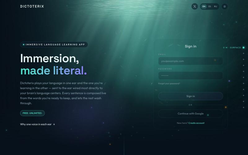 Dictoterix — immersive language learning app — screenshot